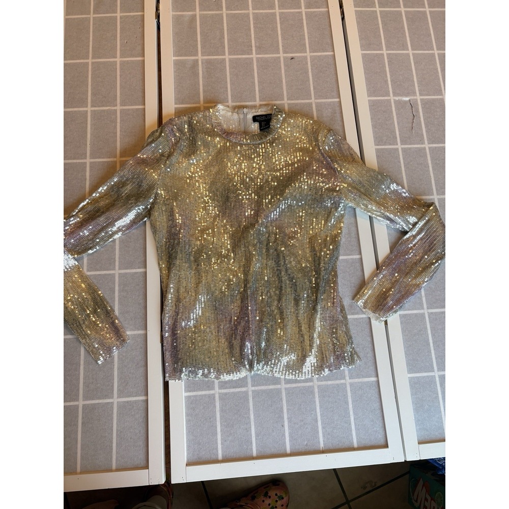 Rachel Zoe Women's Shimmering Cocktail Festival Sequined Light Weight Top Sz S